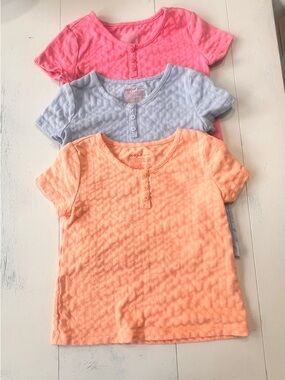 Cat & Jack Short Sleeve Textured Henley Tops - Coral Pink, Light Blue, Peach